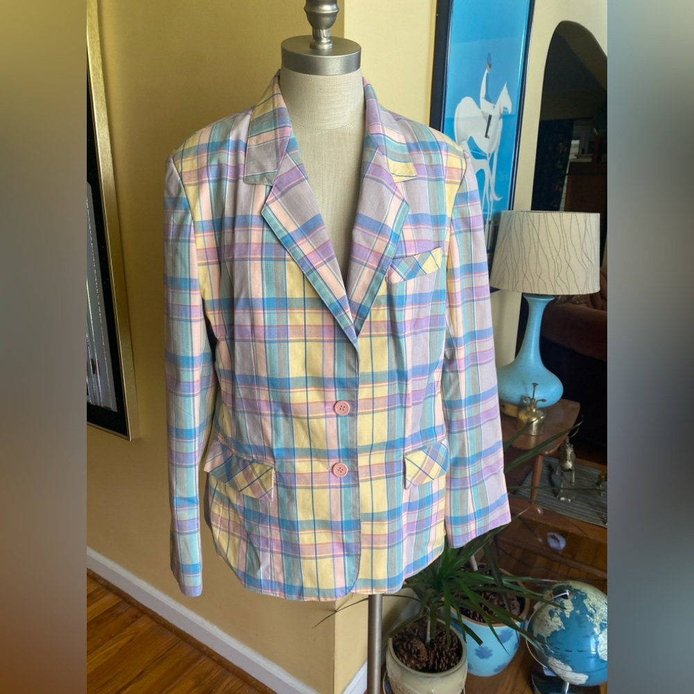 vintage preppy plaid 80’s jacket blazer